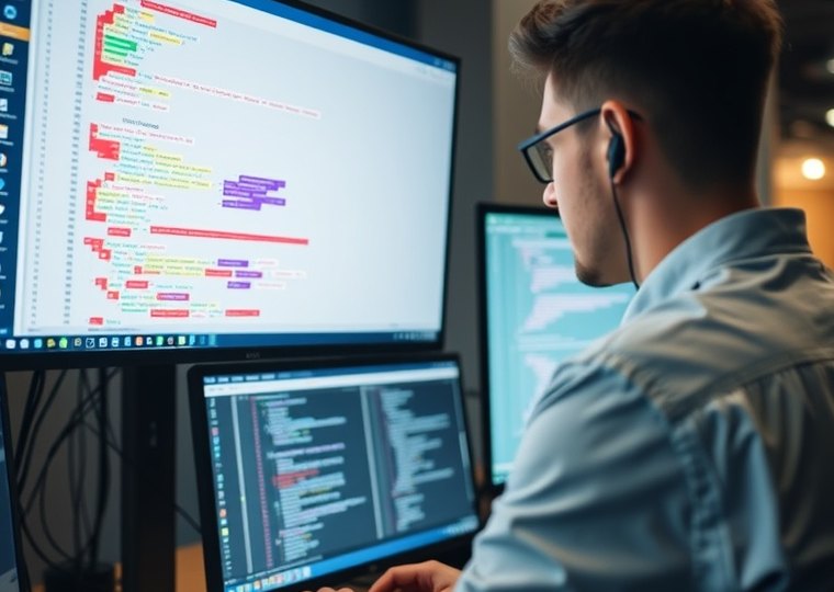 Equipo de desarrollo trabajando en el software del terminal