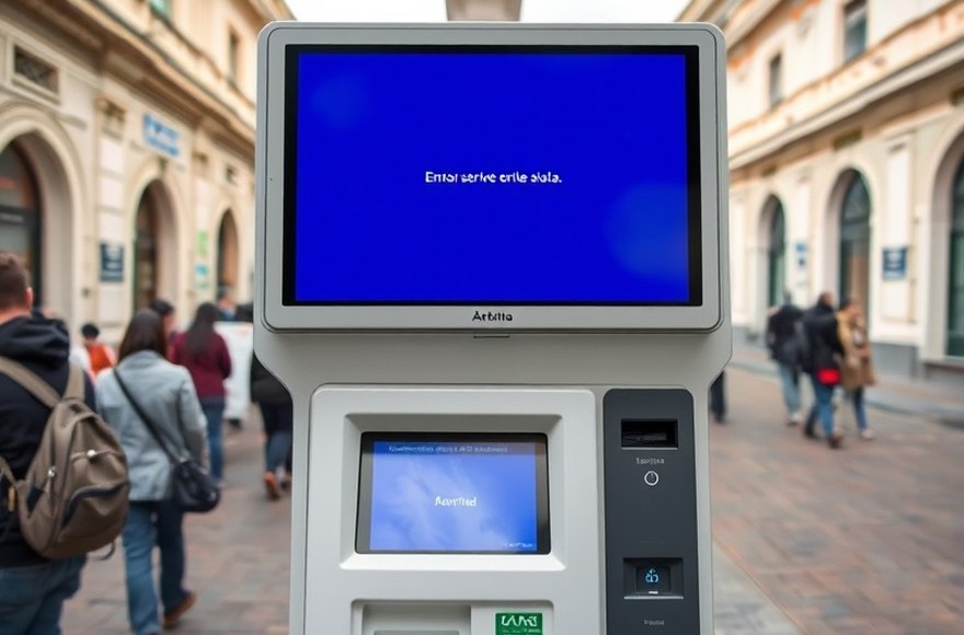 Antes — Terminal bloqueado por un error de aplicación y fuera de servicio.